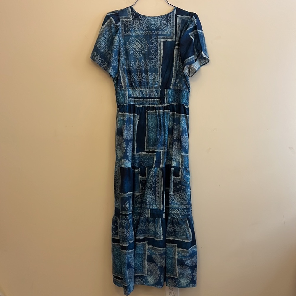 Anthropologie Somerset Maxi Dress New Faux Denim Patchwork Silver/Argent Size XL - Picture 5 of 6